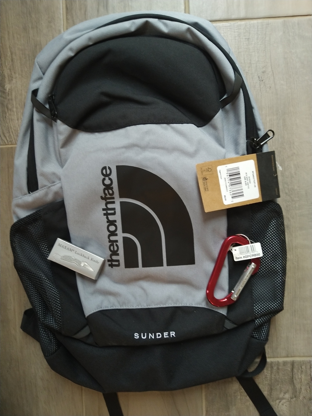The North Face Sunder Backpack in Gray and Black + Caribbeaner Keychain